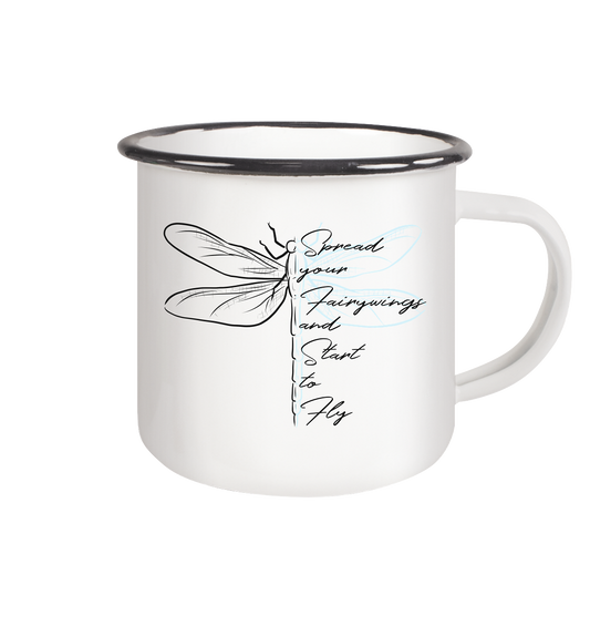 Breite die Flügel aus und flieg los | Libelle - Emaille Tasse (Black)