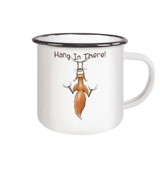 Hang In There | Lässiges Eichhörnchen - Emaille Tasse (Black)