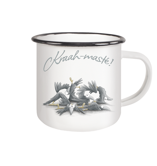 Kraah-masté! Yoga Raben Krähen - Emaille Tasse (Black)