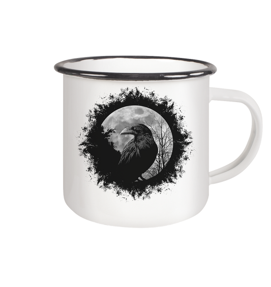 Schwarzer Rabe bei Vollmond - Emaille Tasse (Black)