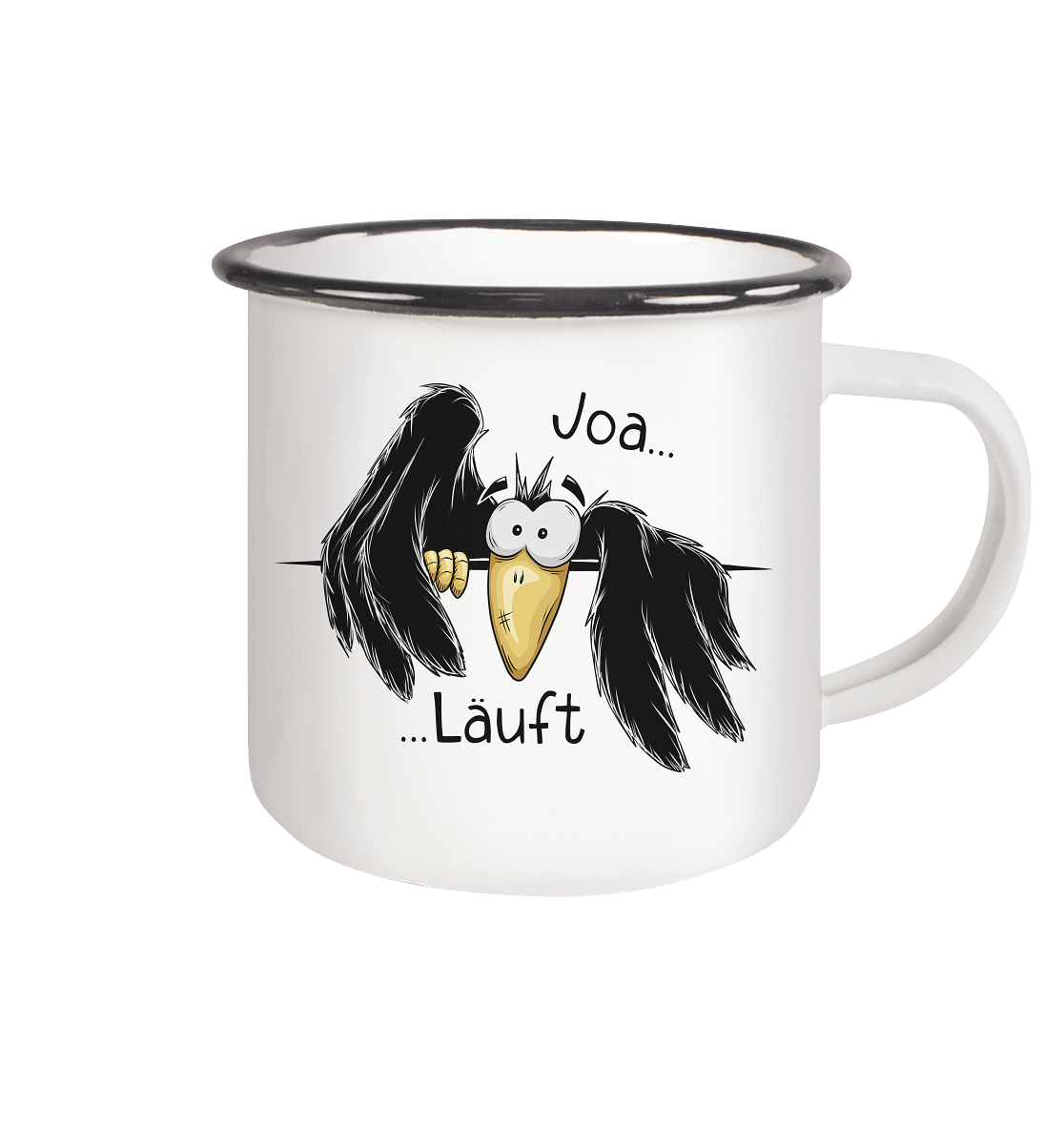 Joa Läuft Krähe gechillter Rabe - Emaille Tasse (Black)