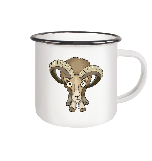 Bockiges Mufflon Widder Schafbock - Emaille Tasse (Black)