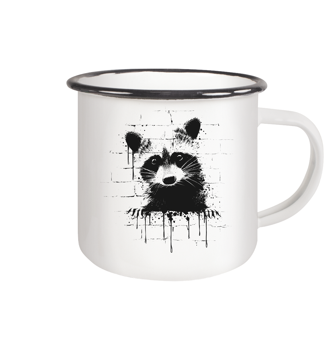 Funky Street Art Waschbär - Emaille Tasse (Black)