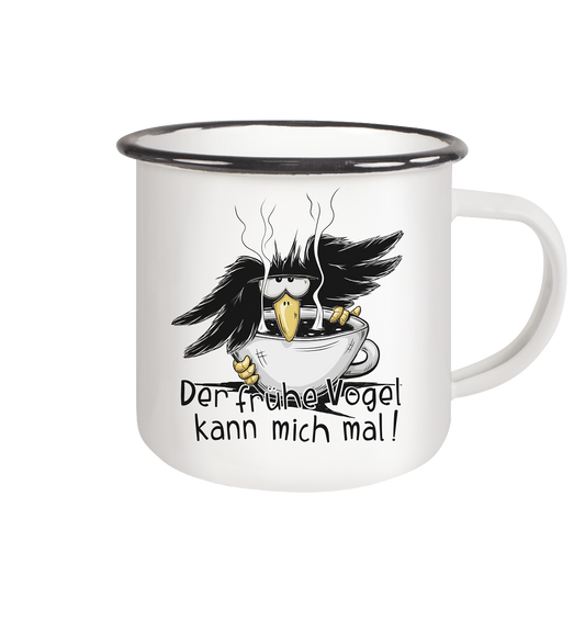 Der frühe Vogel kann mich mal | Kaffee Rabe - Emaille Tasse (Black)