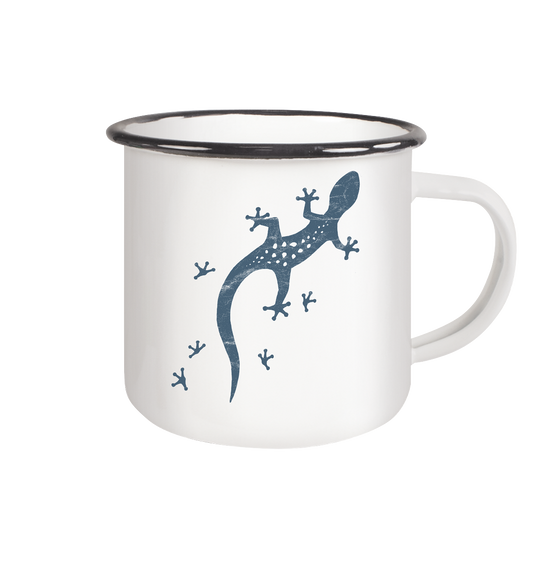 Gecko Eidechse Silhouette dunkel - Emaille Tasse (Black)