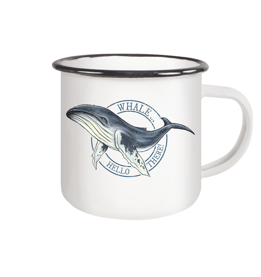 Whale, Hello There | Buckelwal - Emaille Tasse (Black)