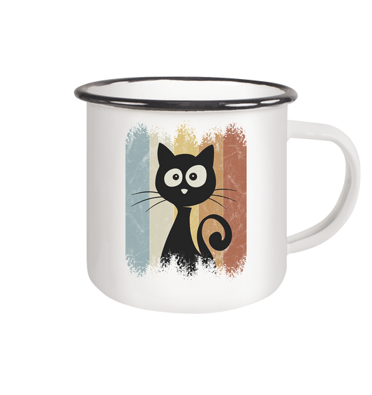 Retro Katze Silhouette - Emaille Tasse (Black)