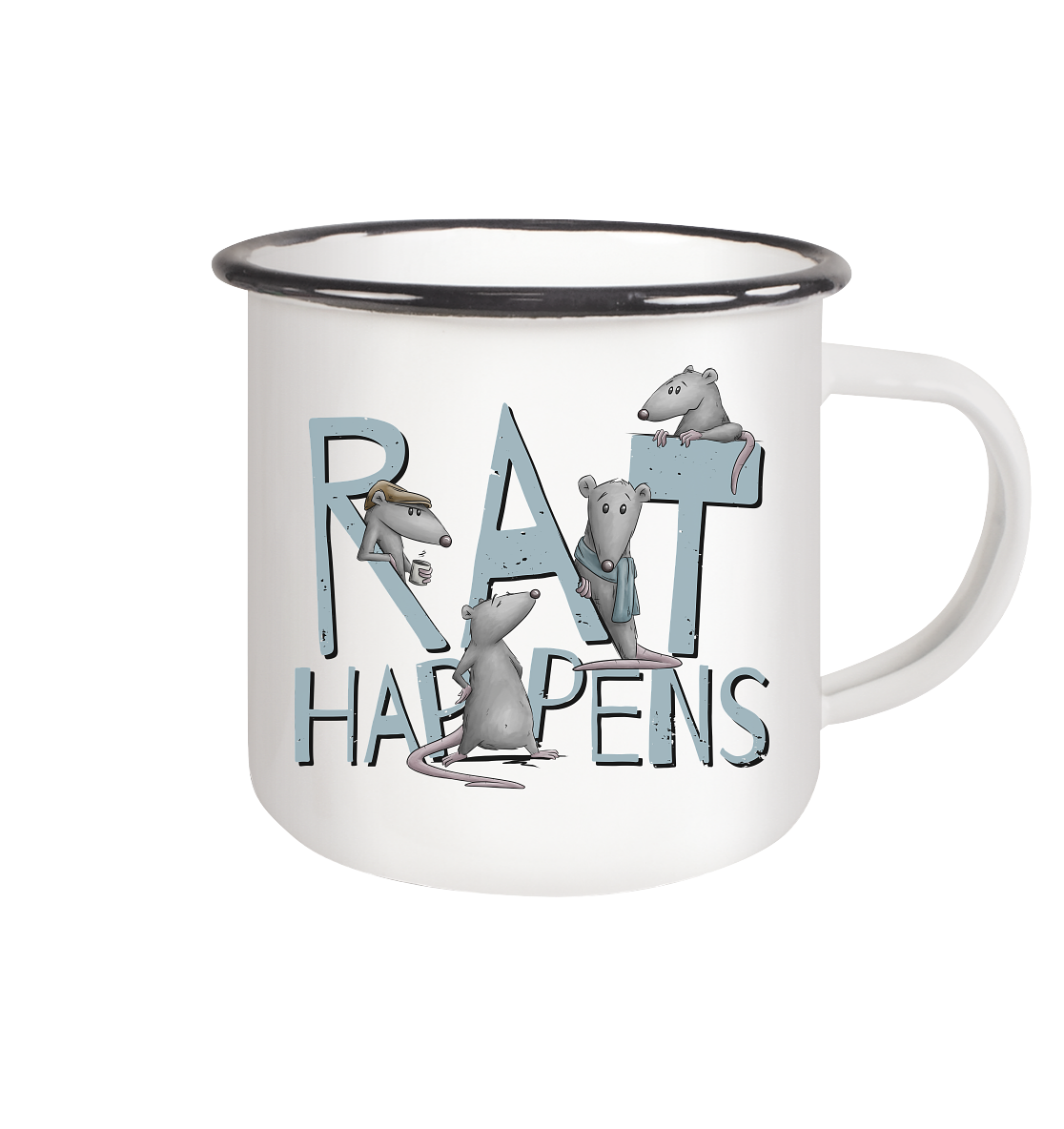 Rat Happens Ratten - Emaille Tasse (Black)