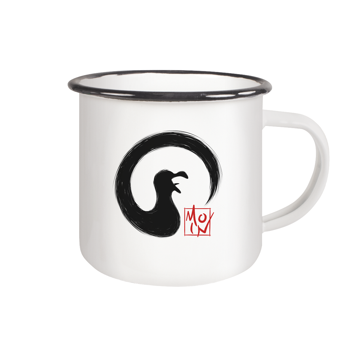 Moin kreischende japanische Enso Möwe - Emaille Tasse (Black)