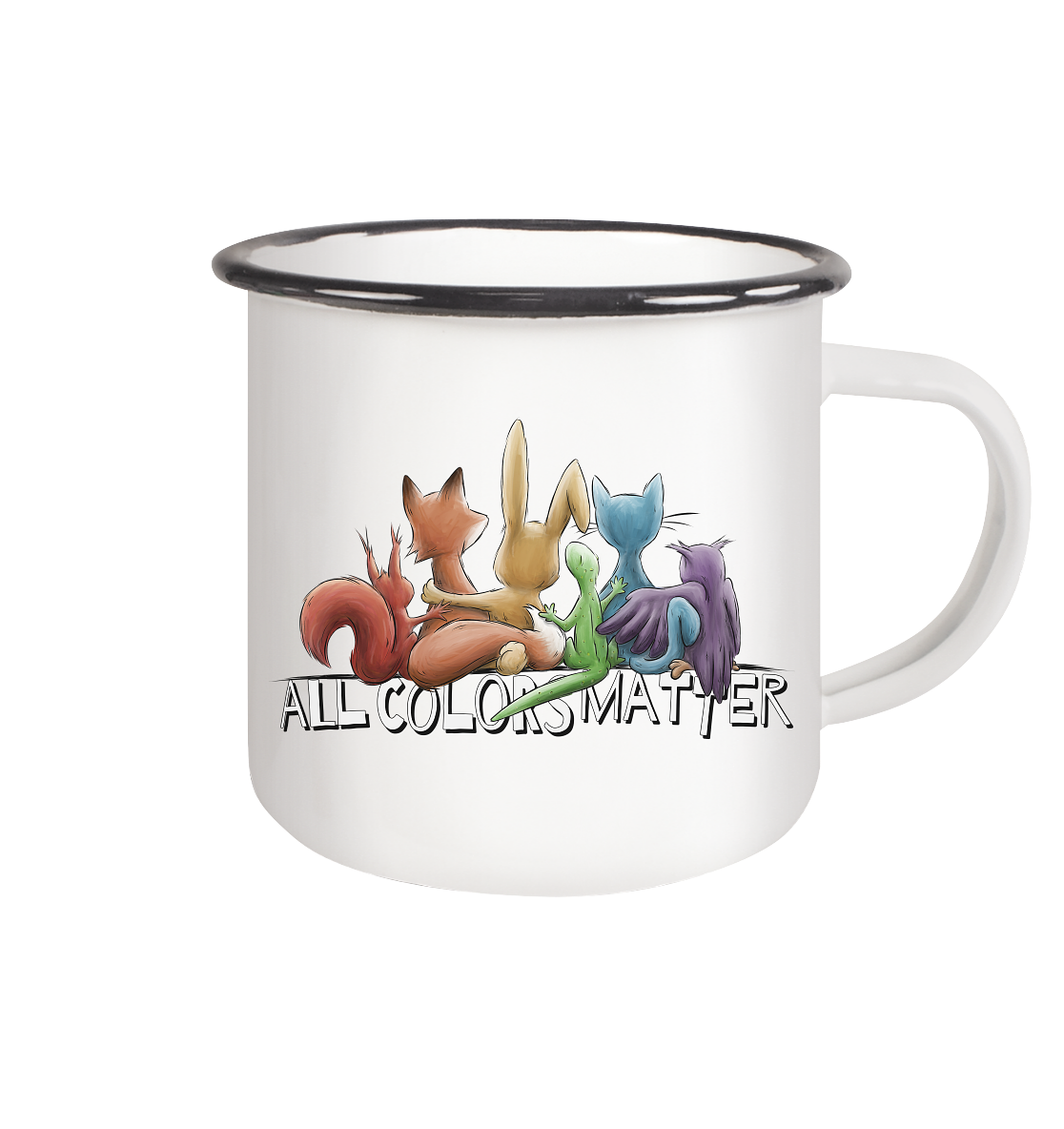 All Colors Matter! Regenbogen Tiere für Vielfalt - Emaille Tasse (Black)