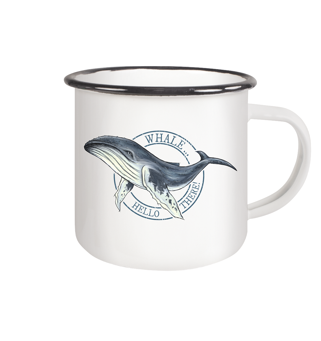 Whale, Hello There | Buckelwal - Emaille Tasse (Black)