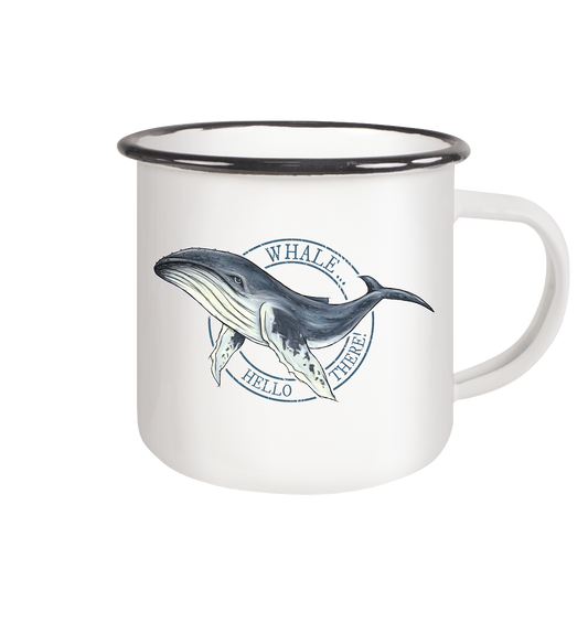Whale, Hello There | Buckelwal - Emaille Tasse (Black)