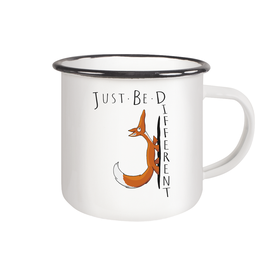 Just Be Different | Sei Anders, kleiner Fuchs - Emaille Tasse (Black)