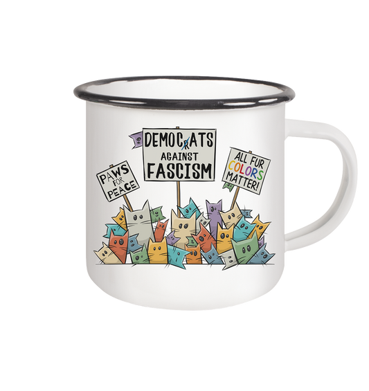 Demo-Katzen gegen Faschismus und für Vielfalt - Emaille Tasse (Black)