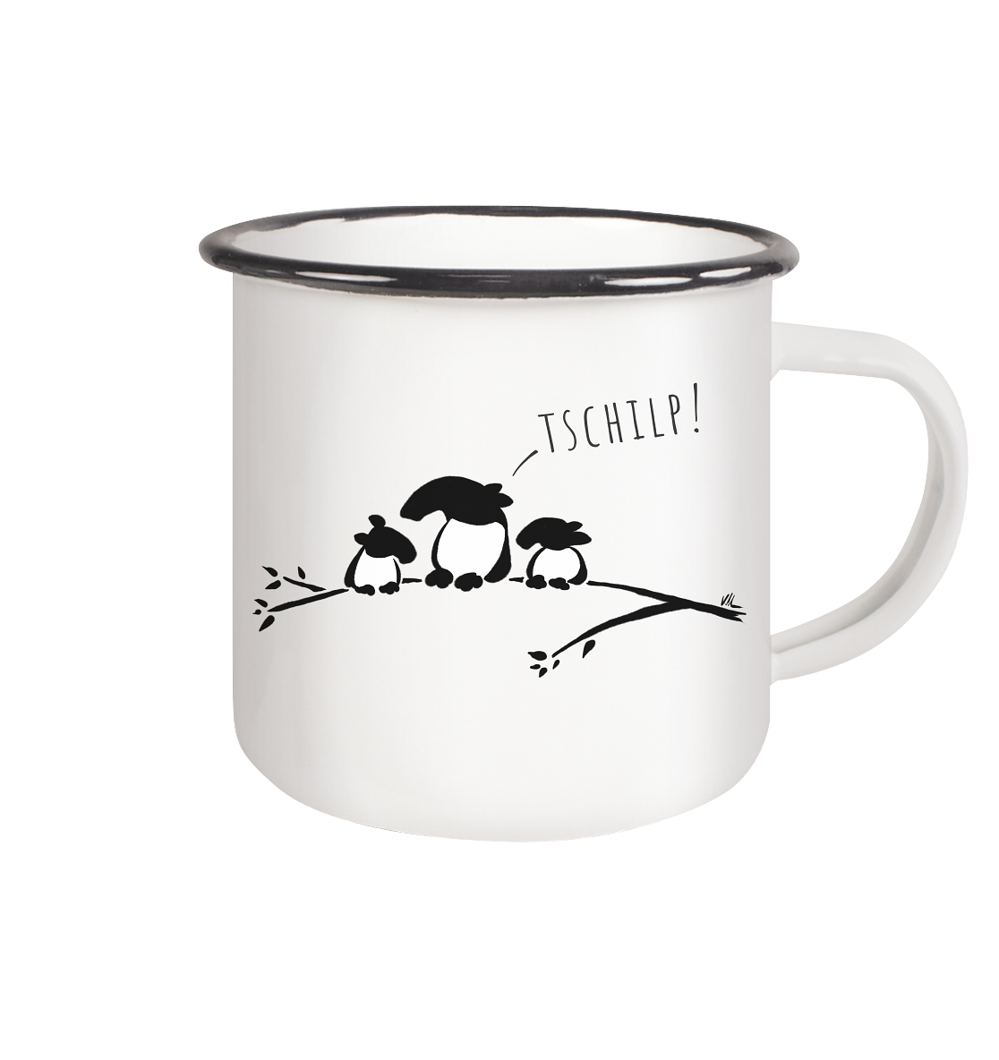 Drei kleine Tapir-Vögel - Emaille Tasse (Black)