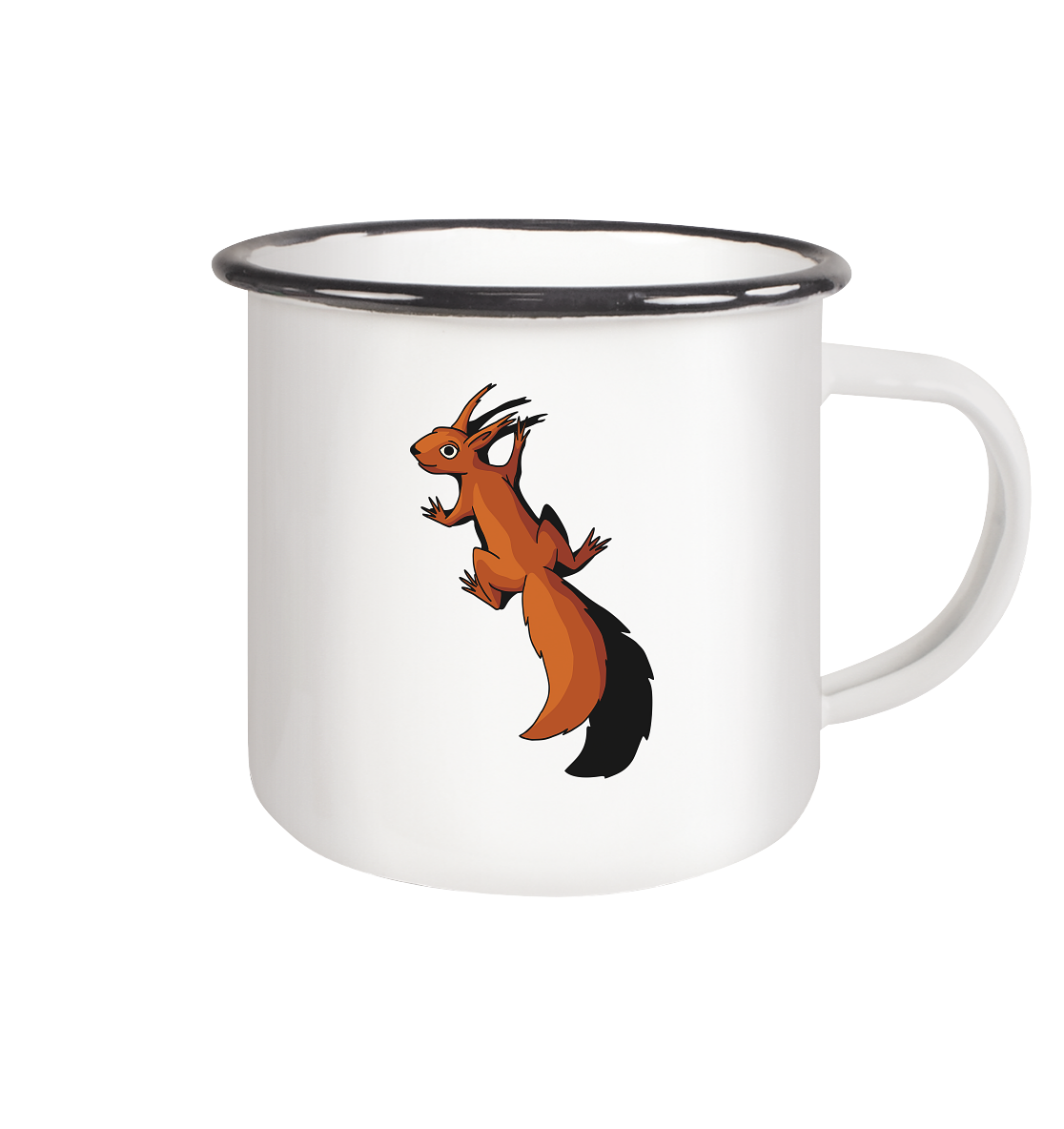 Süßes Eichhörnchen klettert - Emaille Tasse (Black)