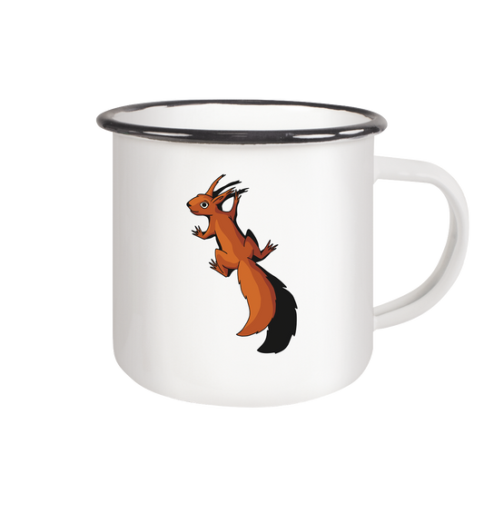 Süßes Eichhörnchen klettert - Emaille Tasse (Black)