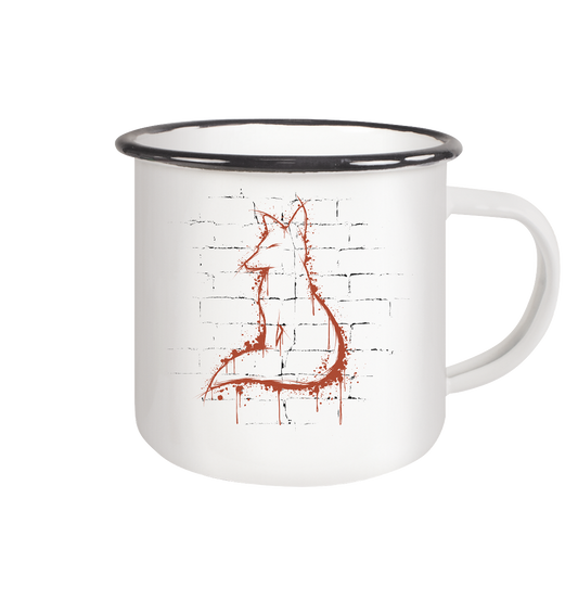 Street Art Fuchs Silhouette - Emaille Tasse (Black)