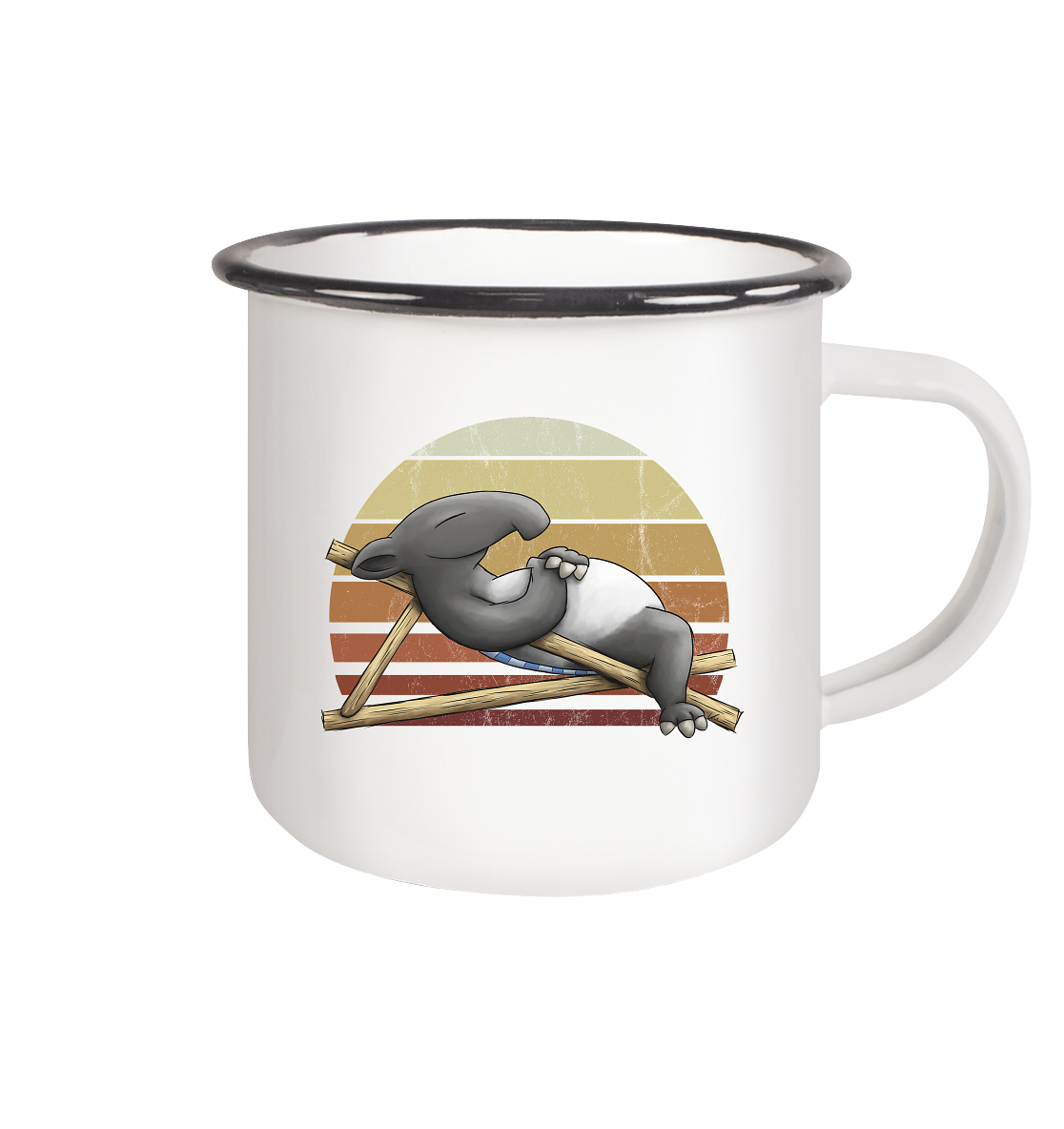 Lässiger Retro Sundown Tapir - Emaille Tasse (Black)