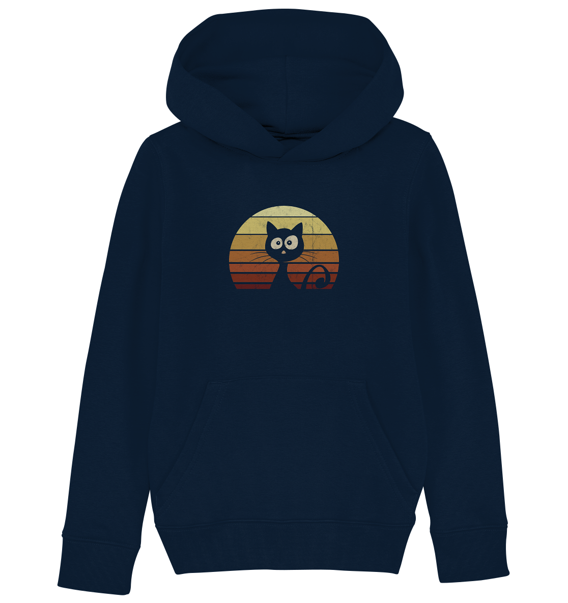 Katze vor Retro Sonnenuntergang - Kids Organic Hoodie