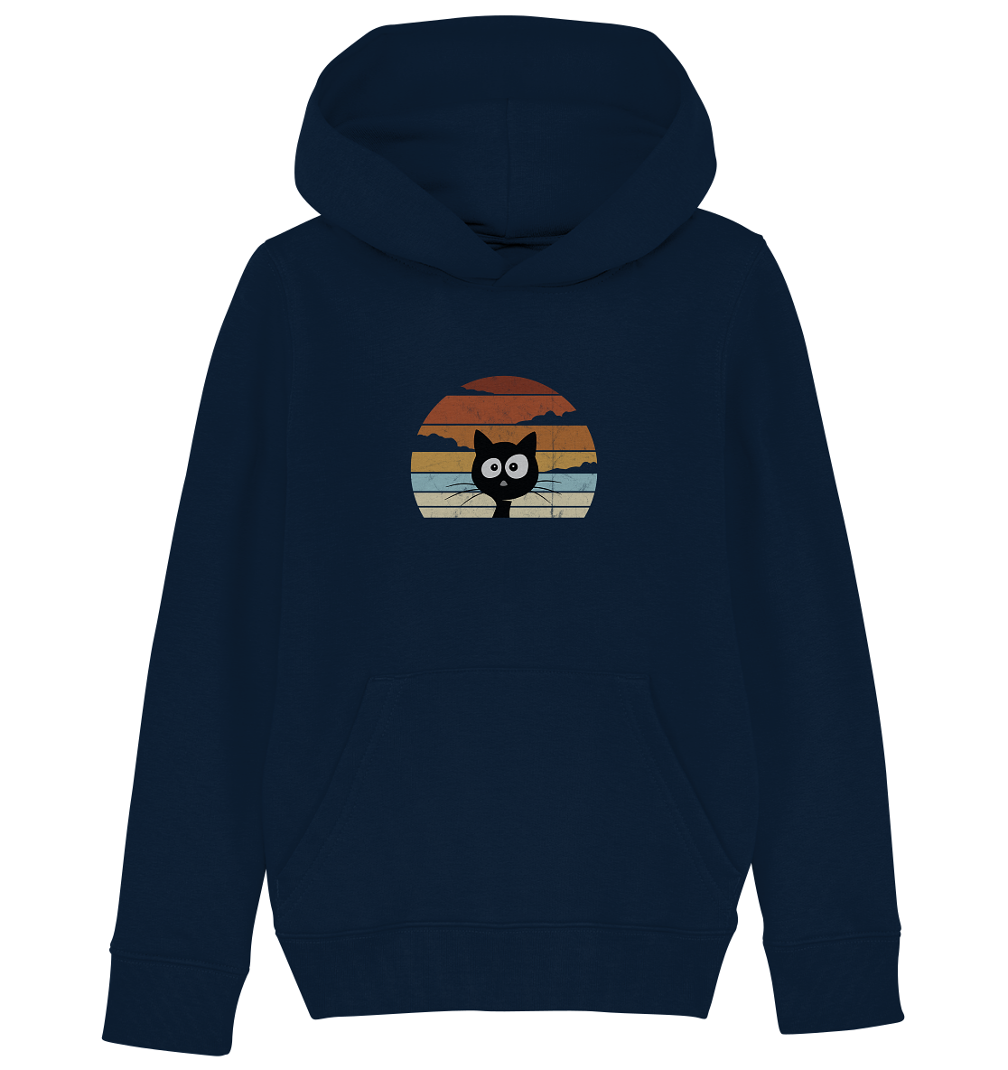 Retro schwarze Katze vor Sonnenuntergang - Kids Organic Hoodie
