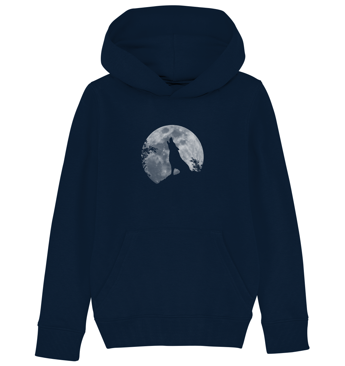 Heulender Wolf Silhouette vor Vollmond - Kids Organic Hoodie