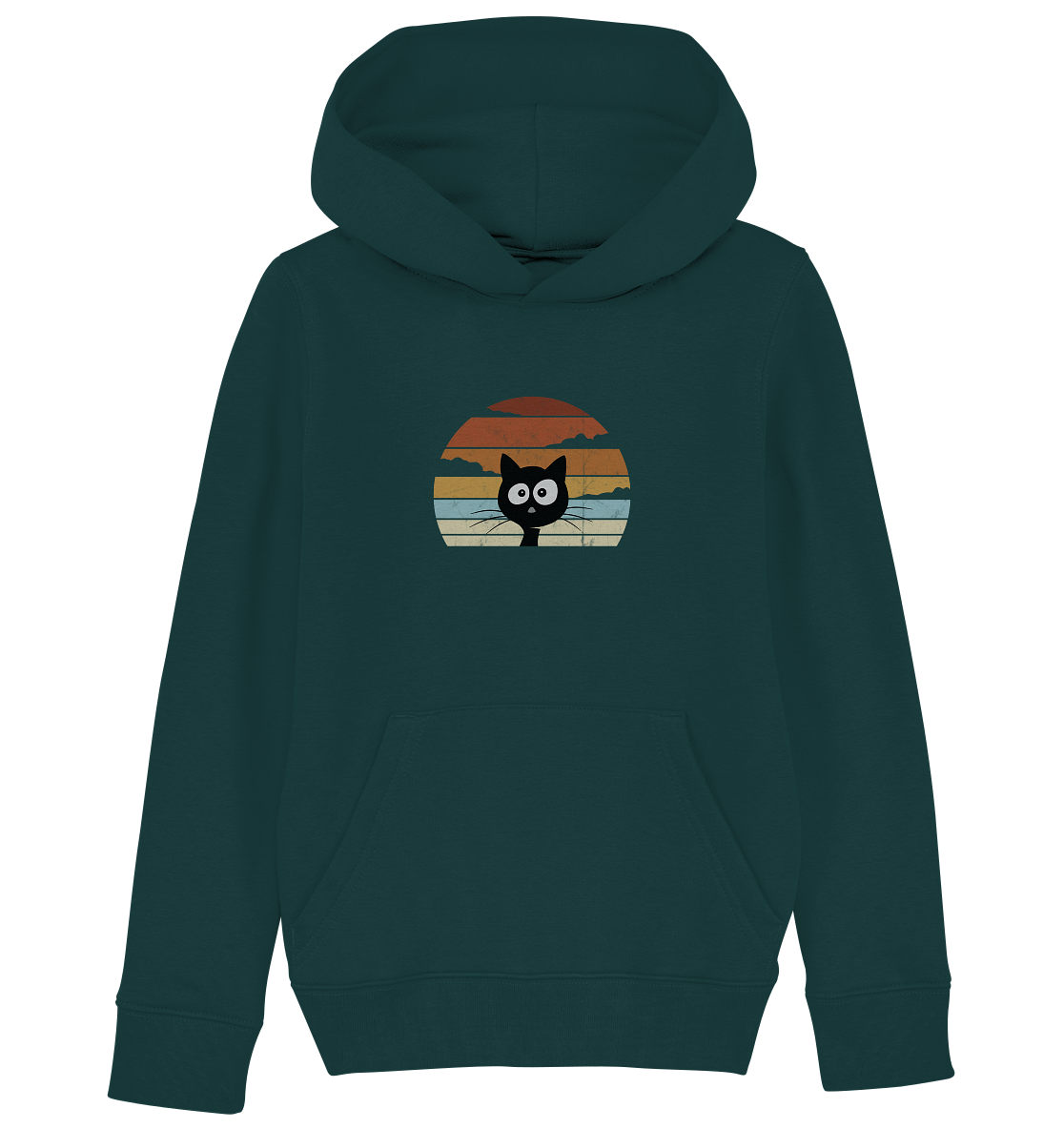 Retro schwarze Katze vor Sonnenuntergang - Kids Organic Hoodie