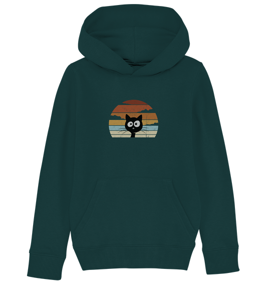 Retro schwarze Katze vor Sonnenuntergang - Kids Organic Hoodie