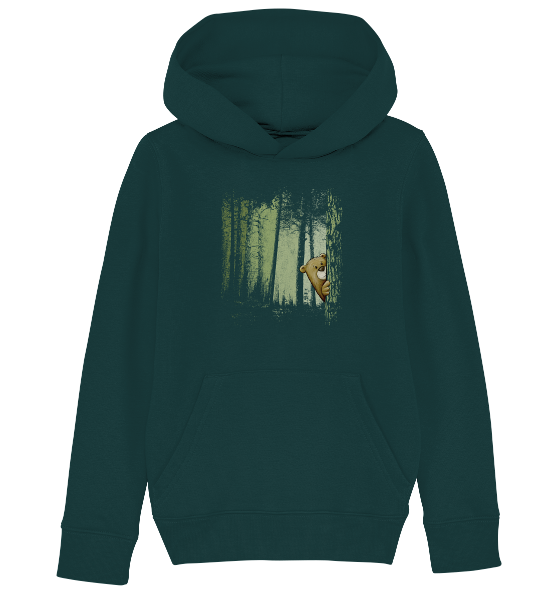 Comic Bär versteckt im Zwielicht Wald - Kids Organic Hoodie