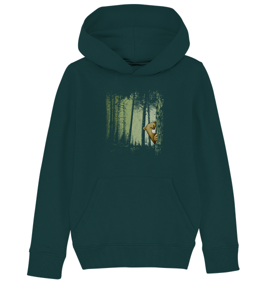 Comic Bär versteckt im Zwielicht Wald - Kids Organic Hoodie