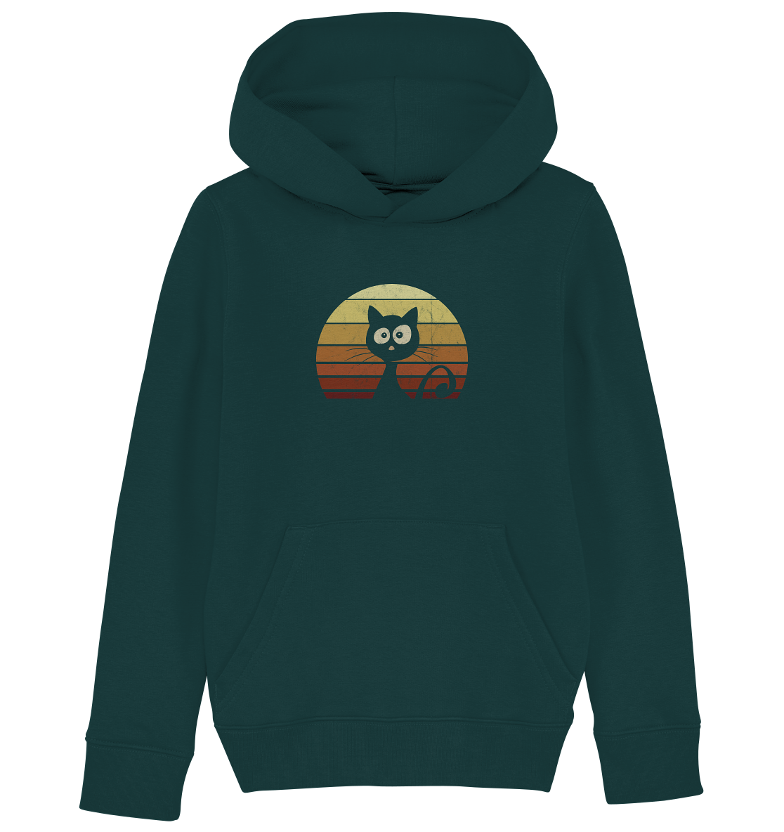 Katze vor Retro Sonnenuntergang - Kids Organic Hoodie