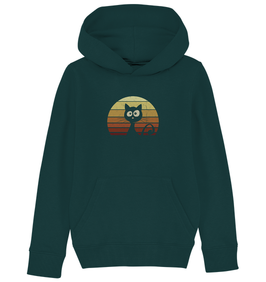 Katze vor Retro Sonnenuntergang - Kids Organic Hoodie