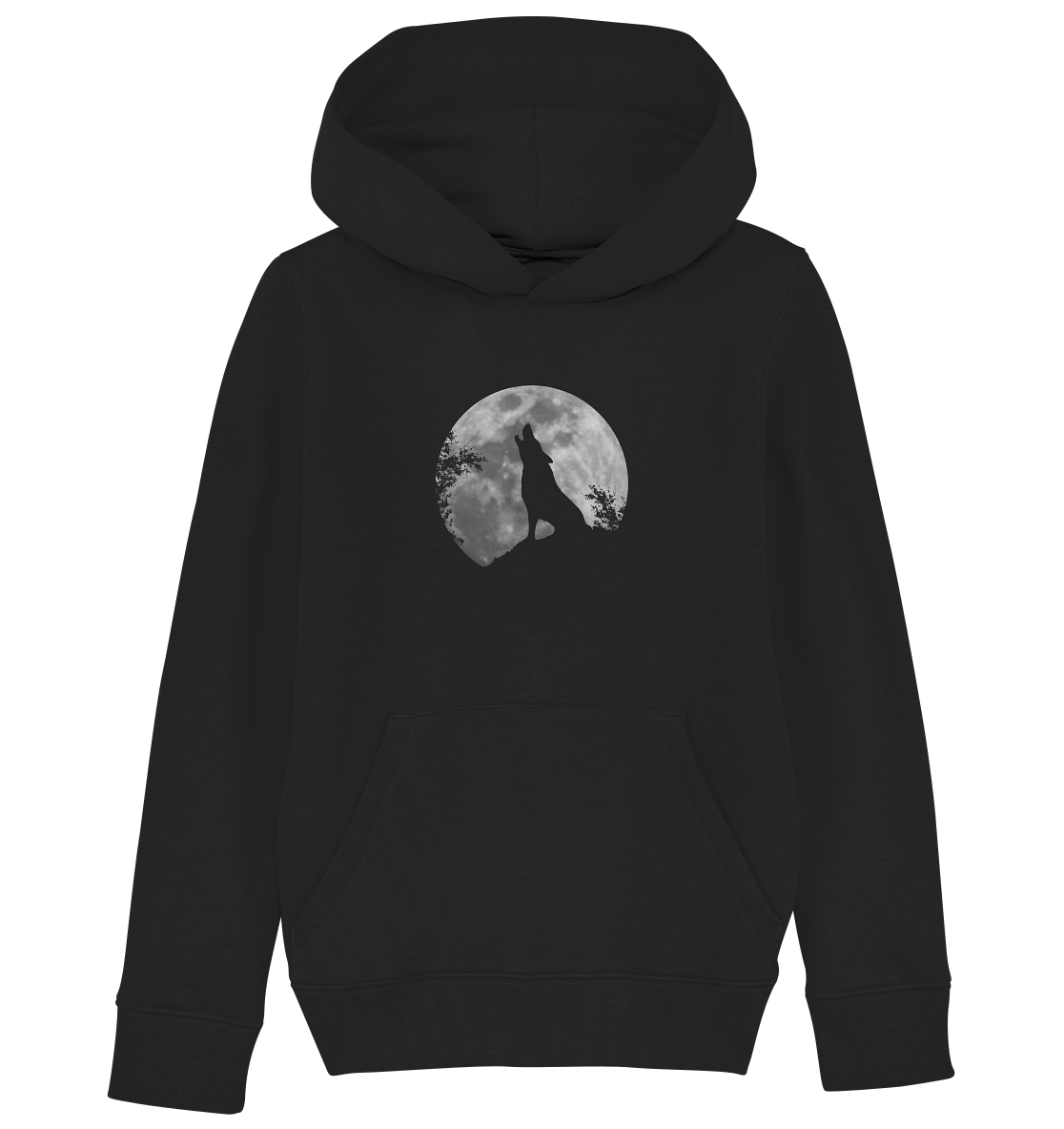 Heulender Wolf Silhouette vor Vollmond - Kids Organic Hoodie