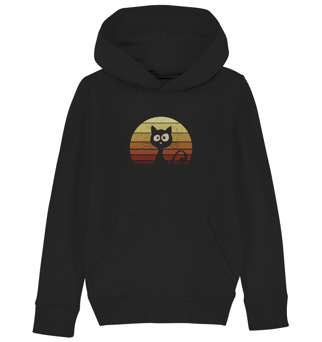 Katze vor Retro Sonnenuntergang - Kids Organic Hoodie