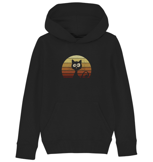 Katze vor Retro Sonnenuntergang - Kids Organic Hoodie