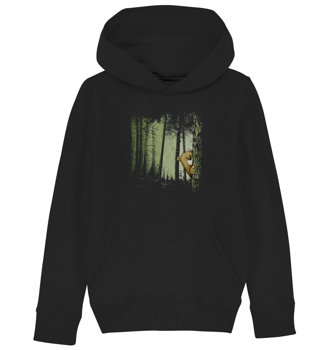 Comic Bär versteckt im Zwielicht Wald - Kids Organic Hoodie
