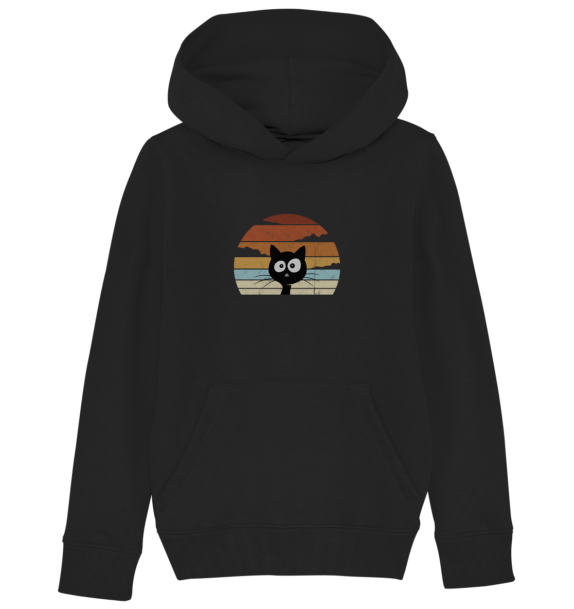 Retro schwarze Katze vor Sonnenuntergang - Kids Organic Hoodie