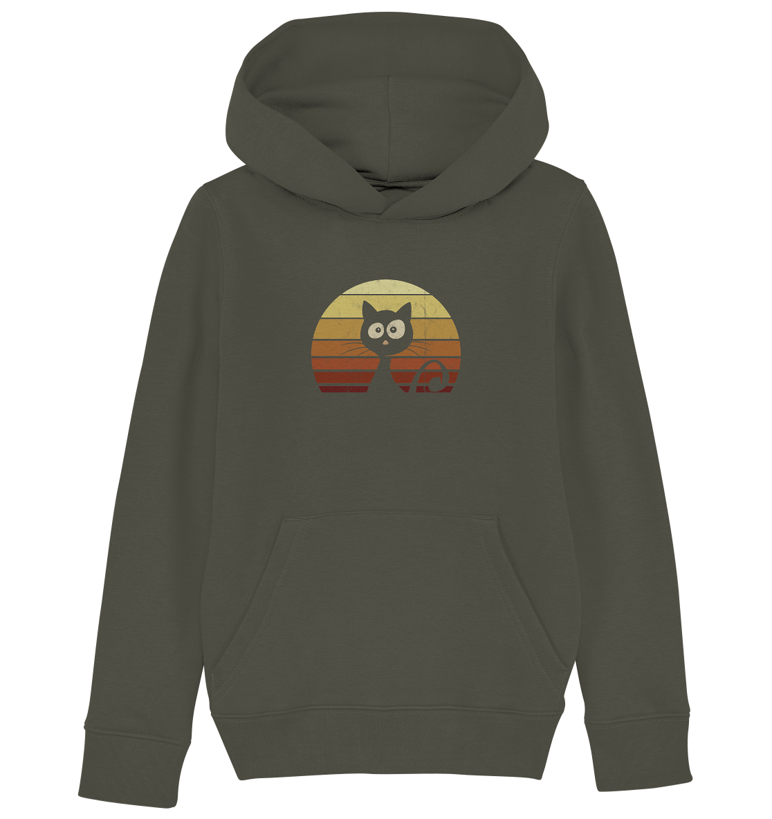 Katze vor Retro Sonnenuntergang - Kids Organic Hoodie