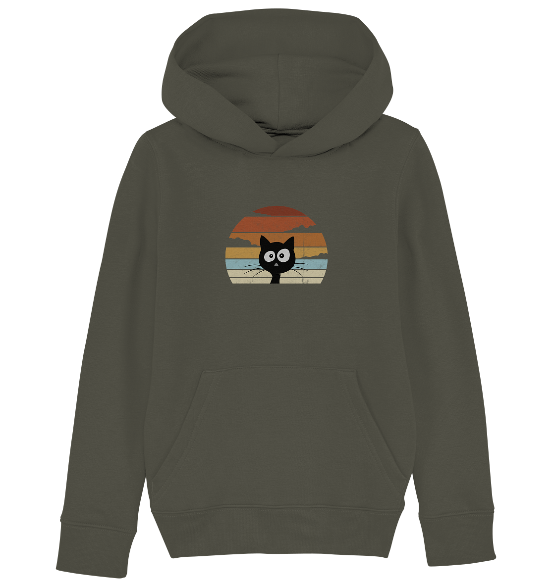 Retro schwarze Katze vor Sonnenuntergang - Kids Organic Hoodie