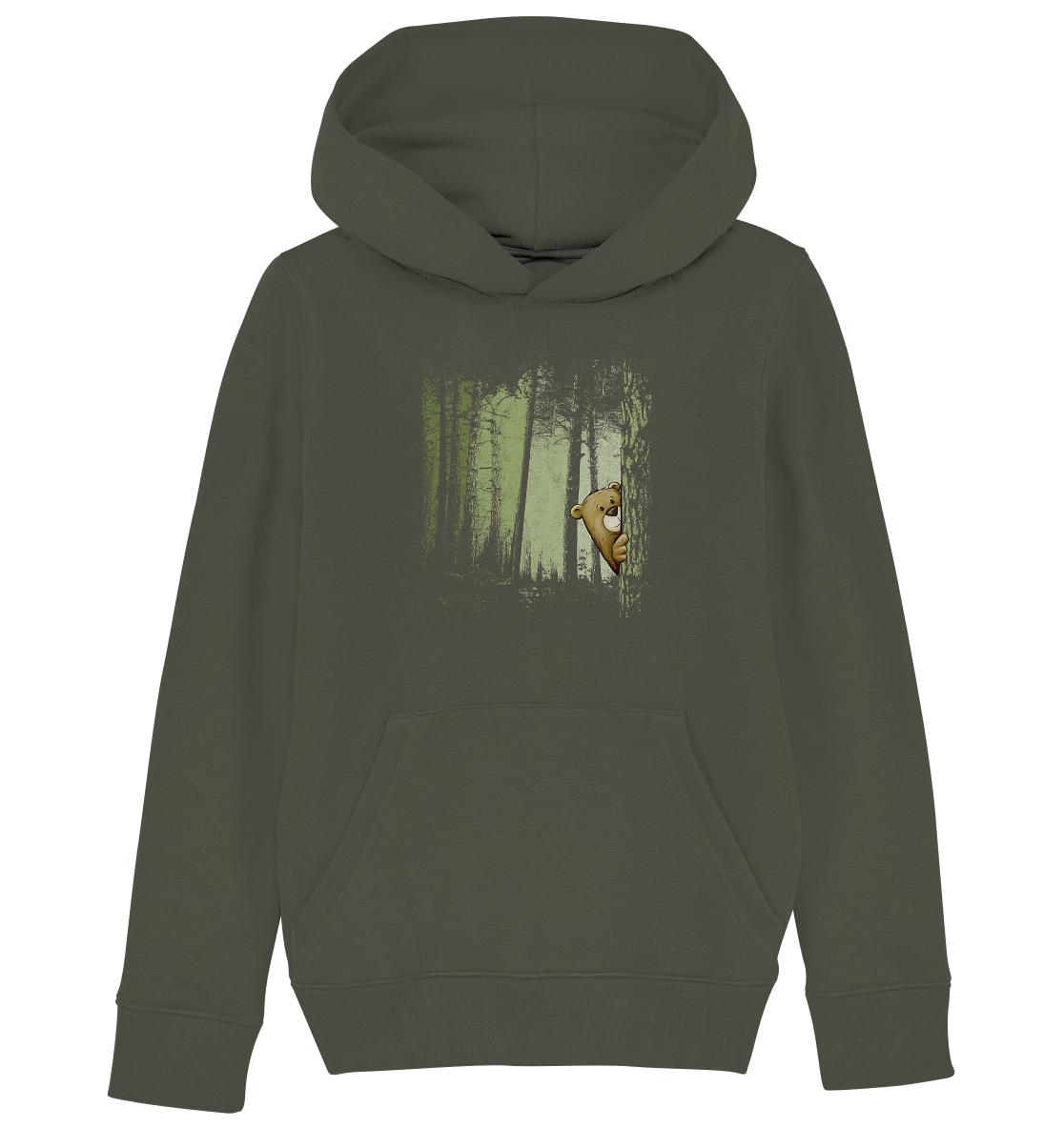 Comic Bär versteckt im Zwielicht Wald - Kids Organic Hoodie