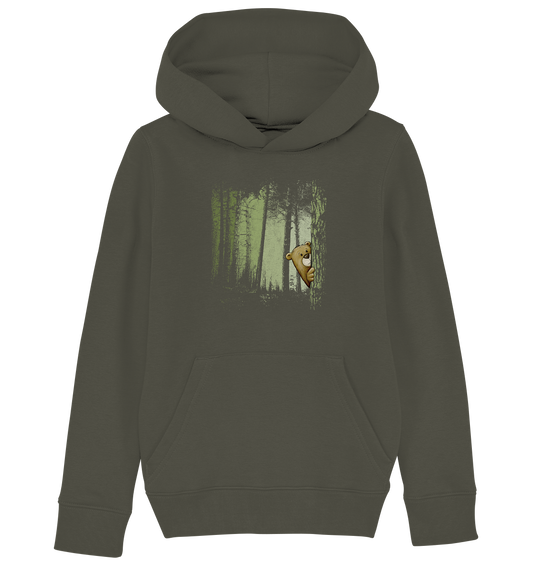 Comic Bär versteckt im Zwielicht Wald - Kids Organic Hoodie