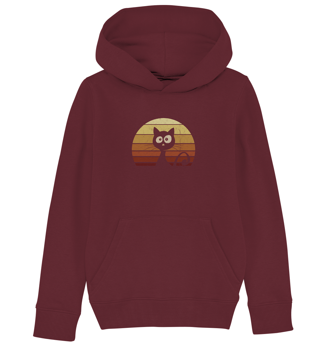Katze vor Retro Sonnenuntergang - Kids Organic Hoodie