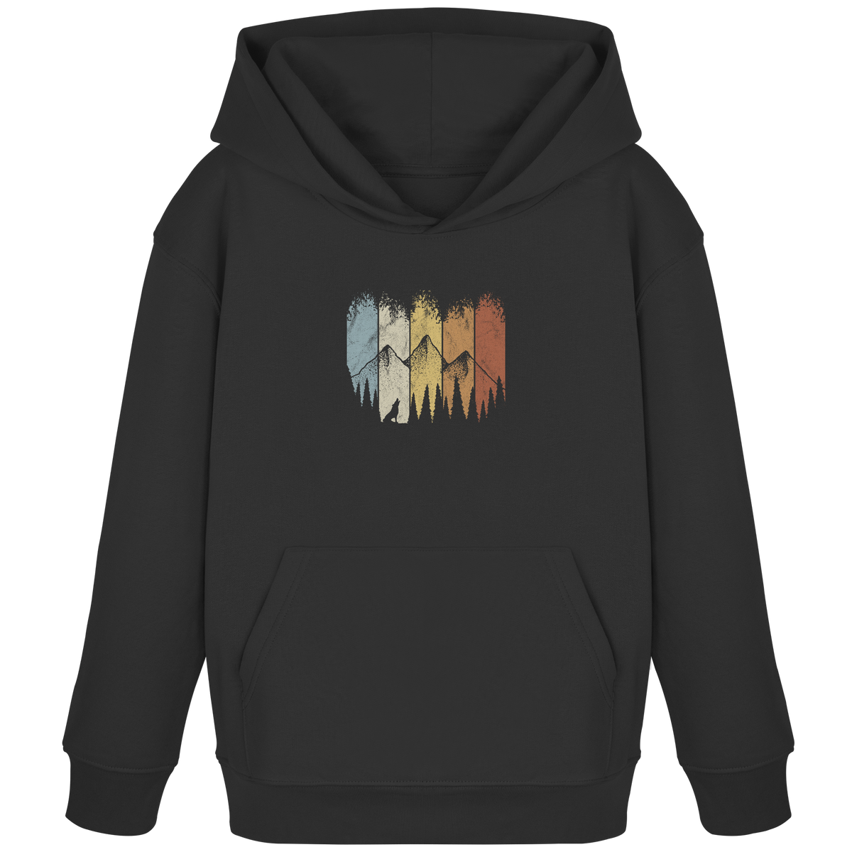 Retro Wald, Berge und Wolf  - Kids Organic Hoodie