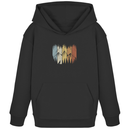 Retro Wald, Berge und Wolf  - Kids Organic Hoodie