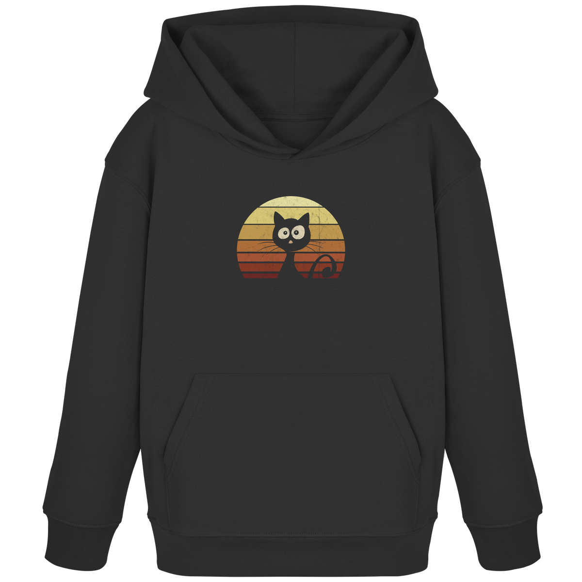 Katze vor Retro Sonnenuntergang - Kids Organic Hoodie