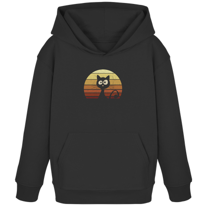 Katze vor Retro Sonnenuntergang - Kids Organic Hoodie