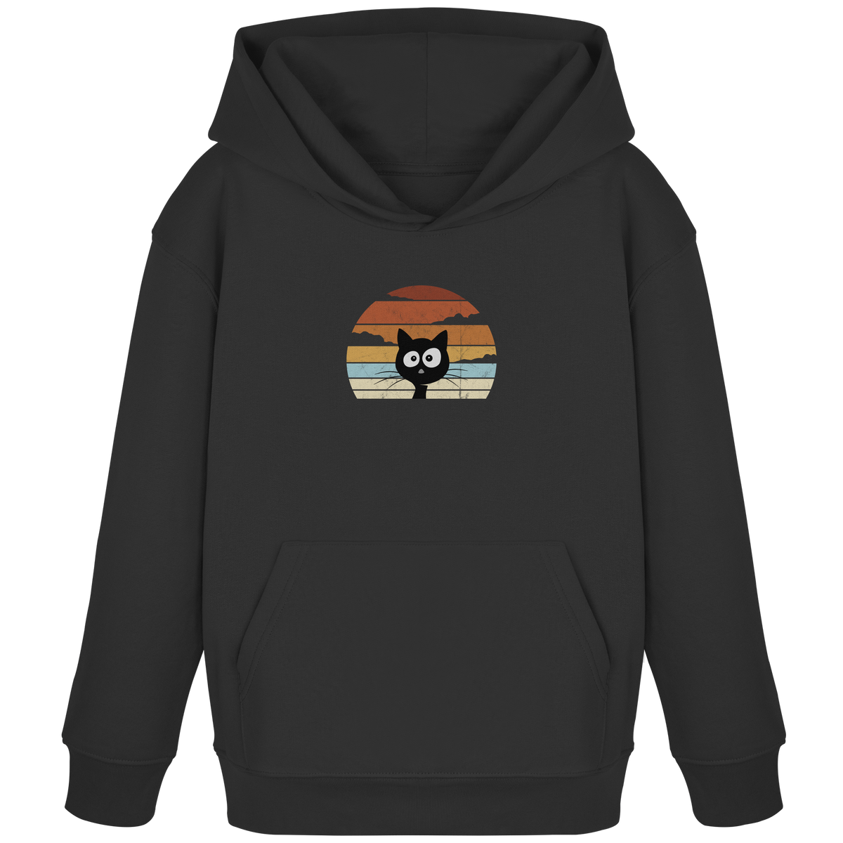 Retro schwarze Katze vor Sonnenuntergang - Kids Organic Hoodie