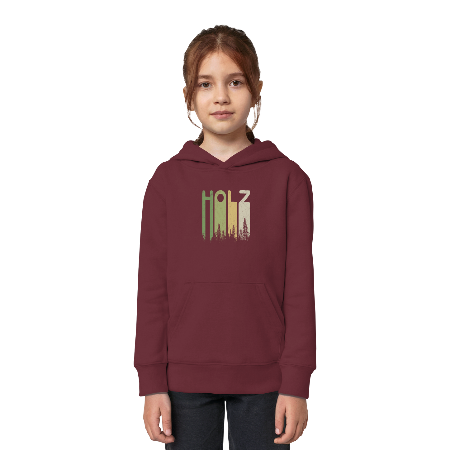 Holz Retro Wald Schriftzug - Kids Organic Hoodie