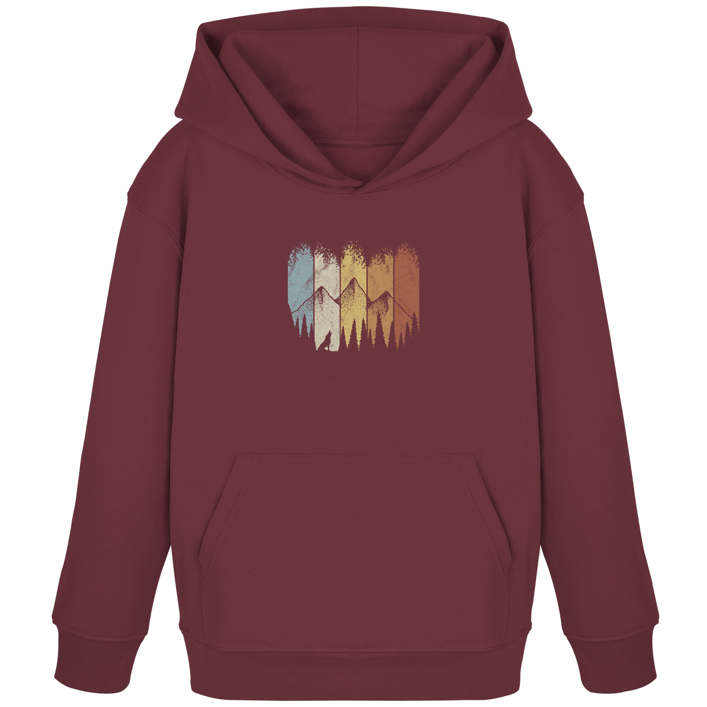 Retro Wald, Berge und Wolf  - Kids Organic Hoodie