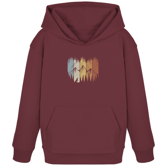 Retro Wald, Berge und Wolf  - Kids Organic Hoodie
